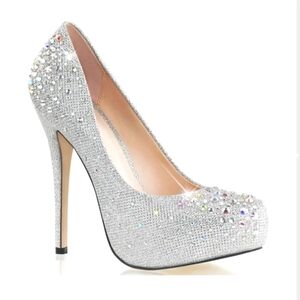 Silver Crystal Embellished Platform Stiletto Heels